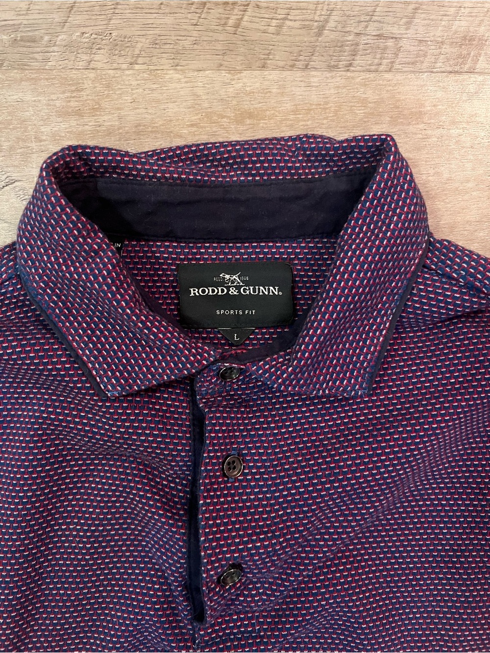 Rodd & Gunn Polo Shirt Mens L Purple Geometric Knit Sports Fit Short Sleeve